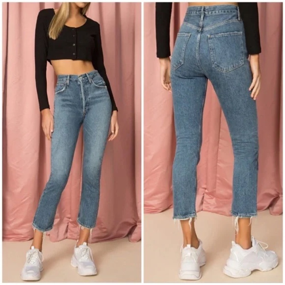 Agolde High-Rise Cropped Straight Jeans in Medium Blue Wash